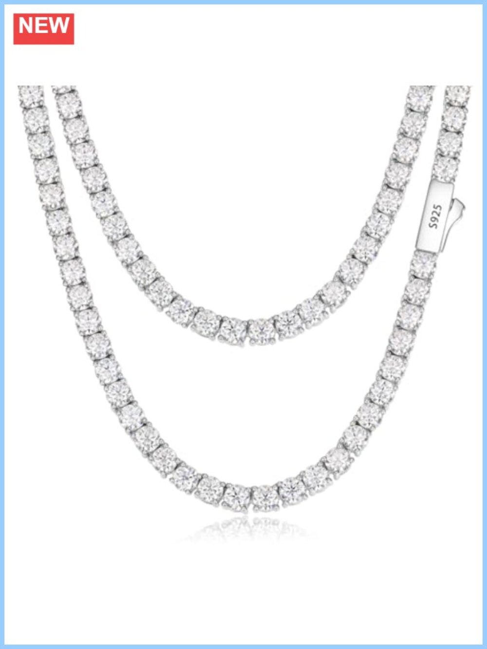 Moissanite Tennis Necklace 18k White Gold Plated 925 Sterling Silver 4mm Chain
